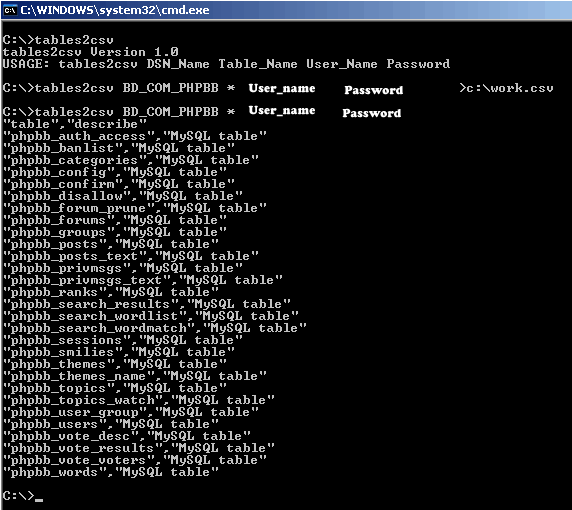 Tables2csv Screenshot